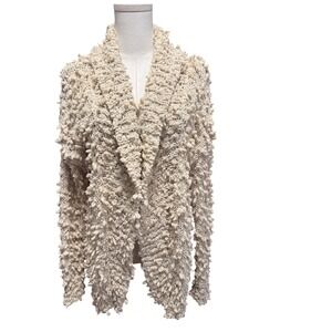 White Crow Cream Popcorn Knit Shawl Collar Chunky Cardigan Sweater Womens Medium